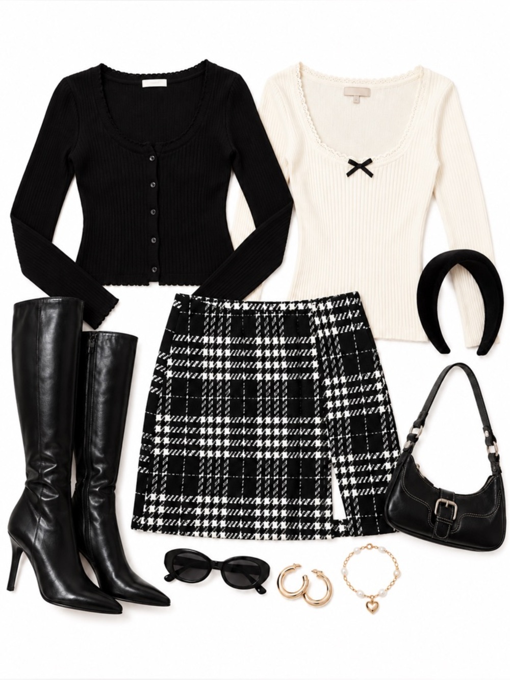 SHEIN Black White Plaid Mini Skirt Preppy Gossip Girl Academia